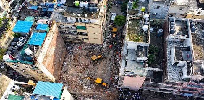 An MCD official said the demolition of the building next to the collapsed structure began during the day and was halted in the evening. An MCD official said the demolition of the building next to the collapsed structure began during the day and was halted in the evening.