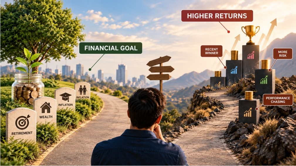 Radhika Gupta said investors typically begin their investment journey with an absolute financial goal. The problem starts when investors begin comparing their fund’s performance with the latest market winner.