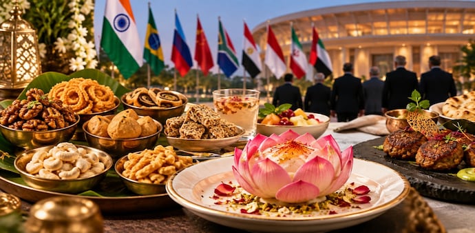 With India hosting the 18th BRICS Summit on September 12 and 13, food is becoming part of the hospitality planned for the visiting leaders and delegations.(AI generated image) With India hosting the 18th BRICS Summit on September 12 and 13, food is becoming part of the hospitality planned for the visiting leaders and delegations.(AI generated image)