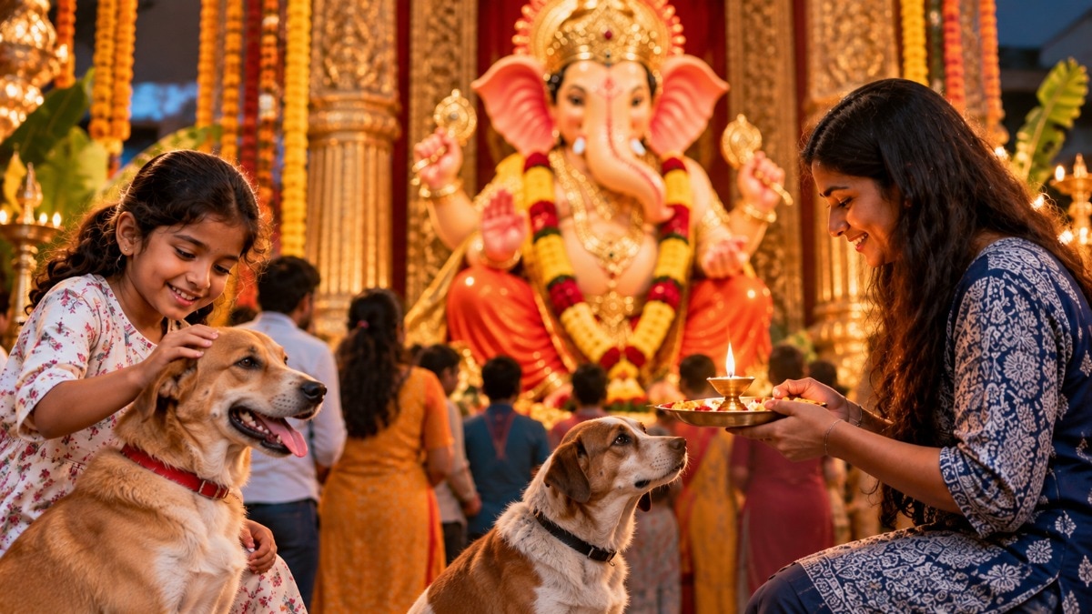 The mandal is also encouraging families to bring their companion animals for darshan, giving pet owners a chance to include them in the festivities. (AI generated image)