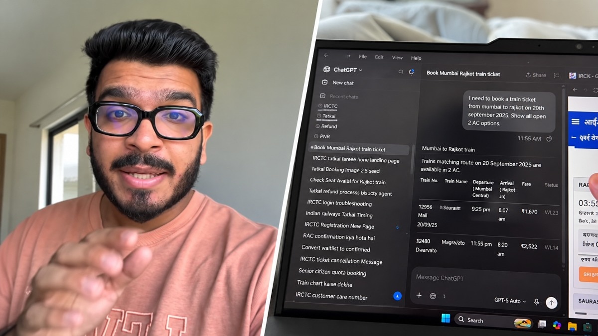 According to the video, the AI began navigating the IRCTC booking process through the browser.
