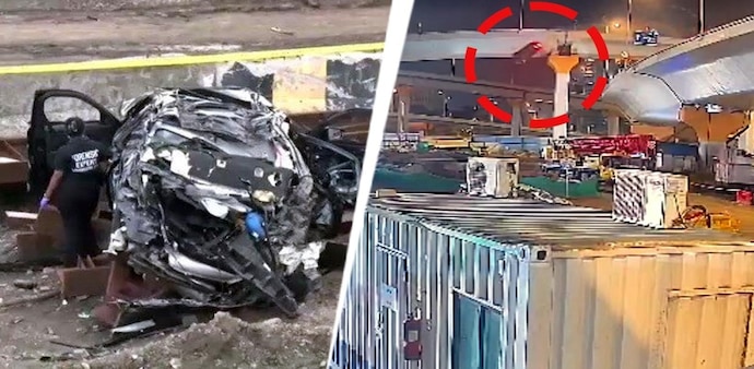The black BMW was travelling from Marine Drive towards Haji Ali when the driver lost control of the car and fell from the bridge The black BMW was travelling from Marine Drive towards Haji Ali when the driver lost control of the car and fell from the bridge