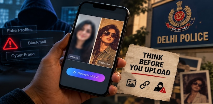 Delhi Police warns users to be careful while uploading photos to AI image tools. Delhi Police warns users to be careful while uploading photos to AI image tools.