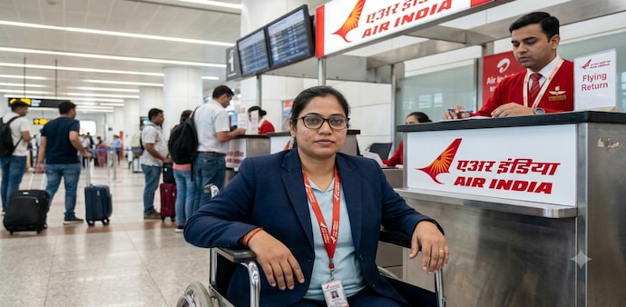 Disabled passenger was forced to make alternative travel arrangements after being deboarded from an Air India flight. Disabled passenger was forced to make alternative travel arrangements after being deboarded from an Air India flight.