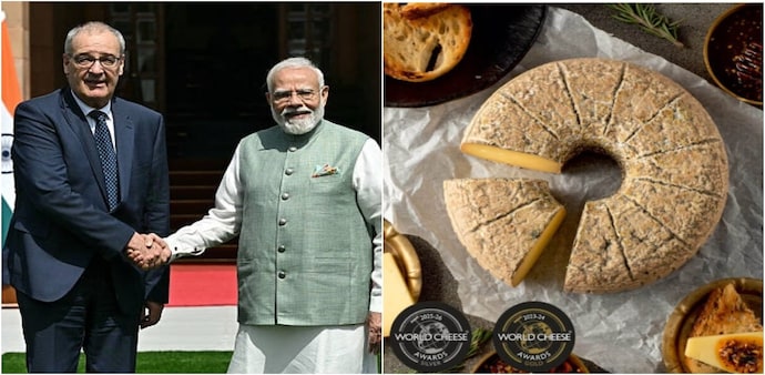 Prime Minister Narendra Modi (R) and Switzerland's President Guy Parmelin Prime Minister Narendra Modi (R) and Switzerland's President Guy Parmelin
