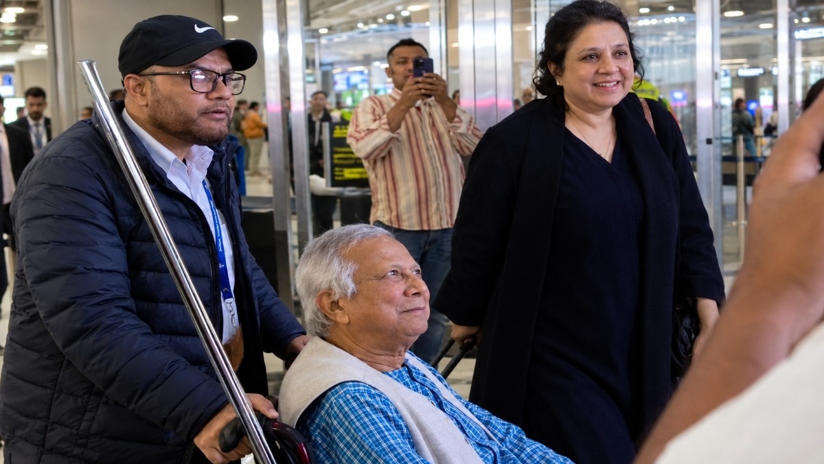 A video circulating on social media showed people shouting at Yunus as he was being taken out of the airport in a wheelchair.