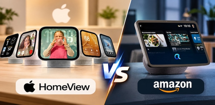Apple HomeView and Amazon Echo Show compared on design and features. Apple HomeView and Amazon Echo Show compared on design and features.