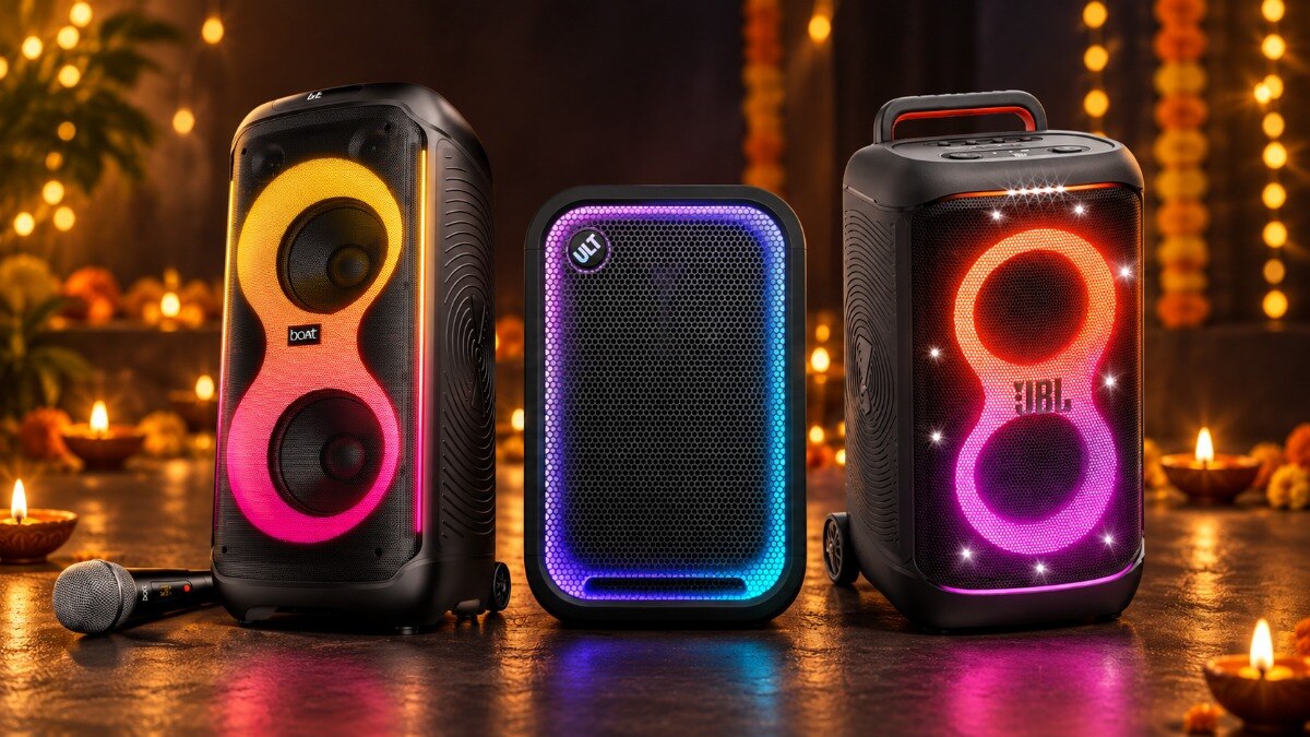 Party speakers from boAt, Sony and JBL for Diwali gatherings.