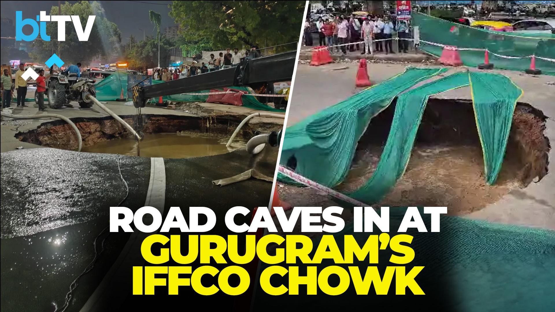 Gurugram Road Caves In At IFFCO Chowk After Heavy Rain, Waterlogging Disrupts Traffic