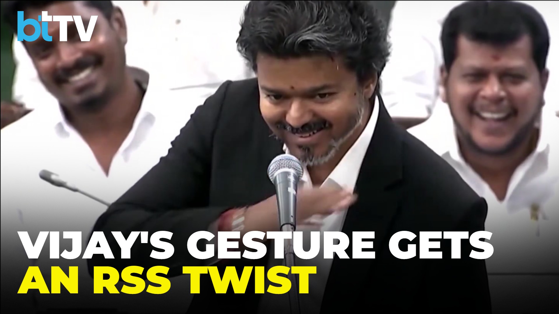 Vijay’s Viral Hand Gesture Gets RSS Twist As DMK Sparks Fresh Political Row