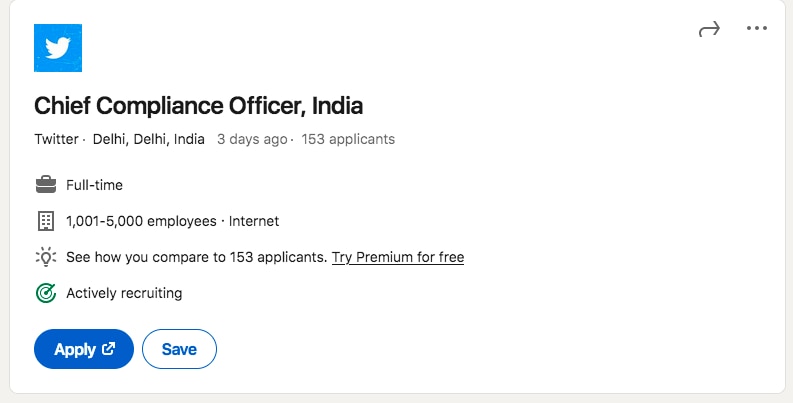 Twitter's recruitment post on LinkedIn