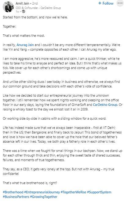 He further mentioned his struggles in the entrepreneurial journey with his brother.