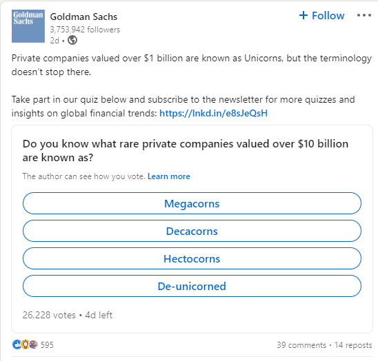 Goldman Sachs' poll on LinkedIn