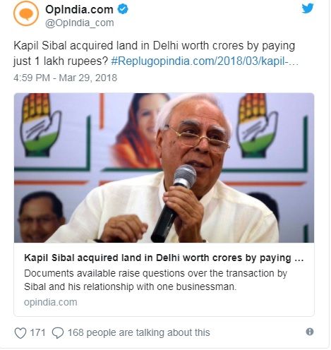 Kapil Sibal hits back over BJP's 'land scam' allegations