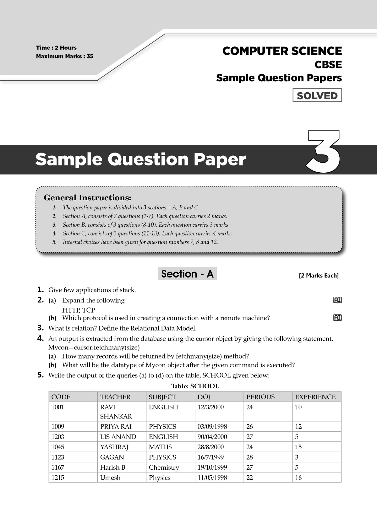 Solve this CBSE Class 12 Term 2 computer science sample paper to ace ...