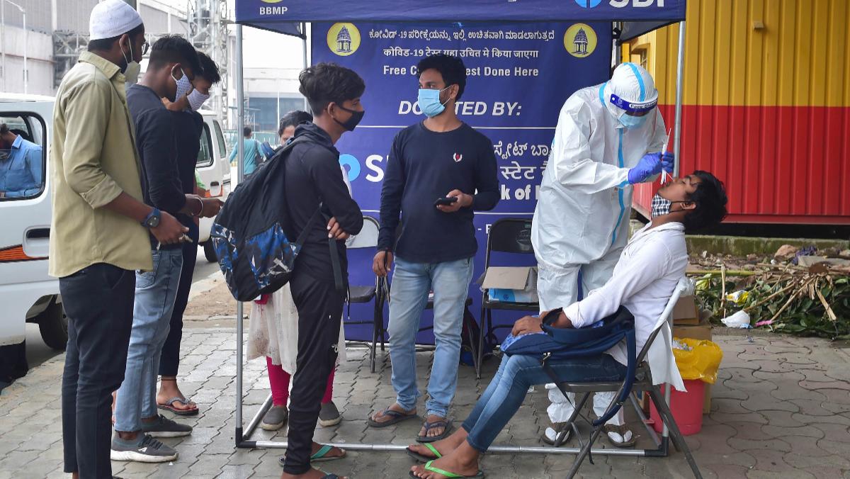 A man undergoes a Covid-19 test in Bengaluru. (Photo: PTI)