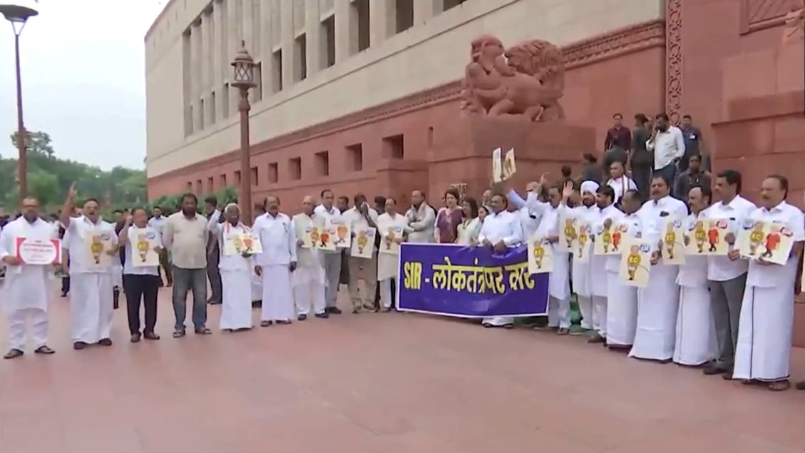 Parliament Monsoon Session Day 10 Live: Opposition MPs protest outside Parliament over Bihar voter list