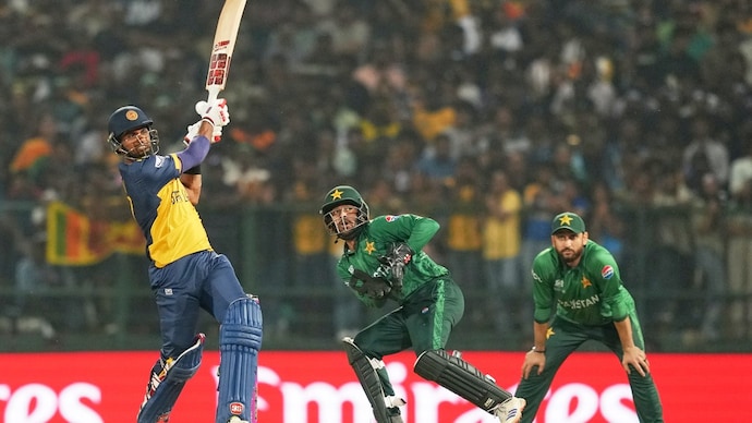 Sri Lanka's captain Dasun Shanaka plays a shot (AP Photo)