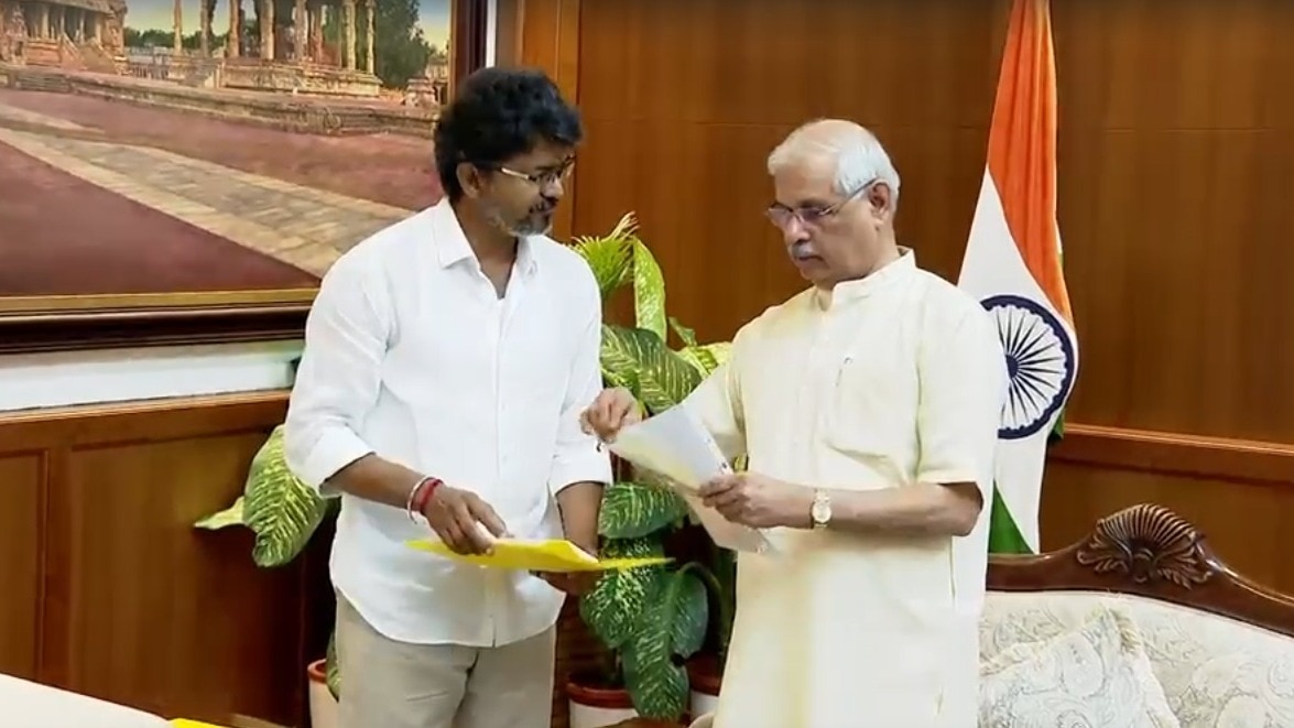 TVK chief Vijay meets Tamil Nadu Governor Rajendra Arlekar at the Lok Bhavan in Chennai on Saturday
