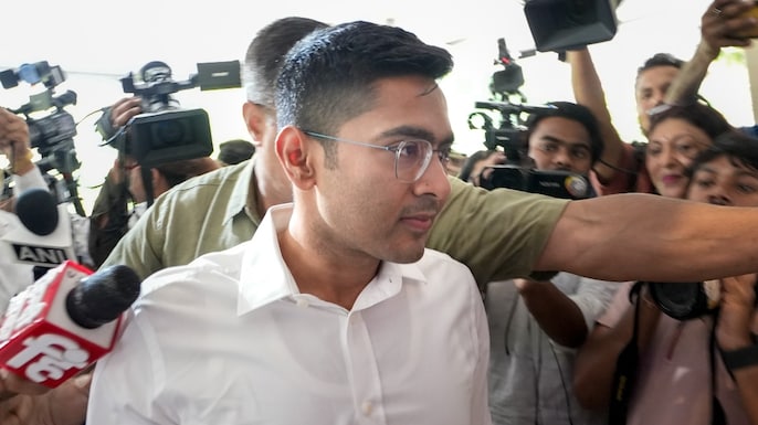 TMC MP Abhishek Banerjee arrives for the INDIA bloc meeting, in New Delhi. (PTI)