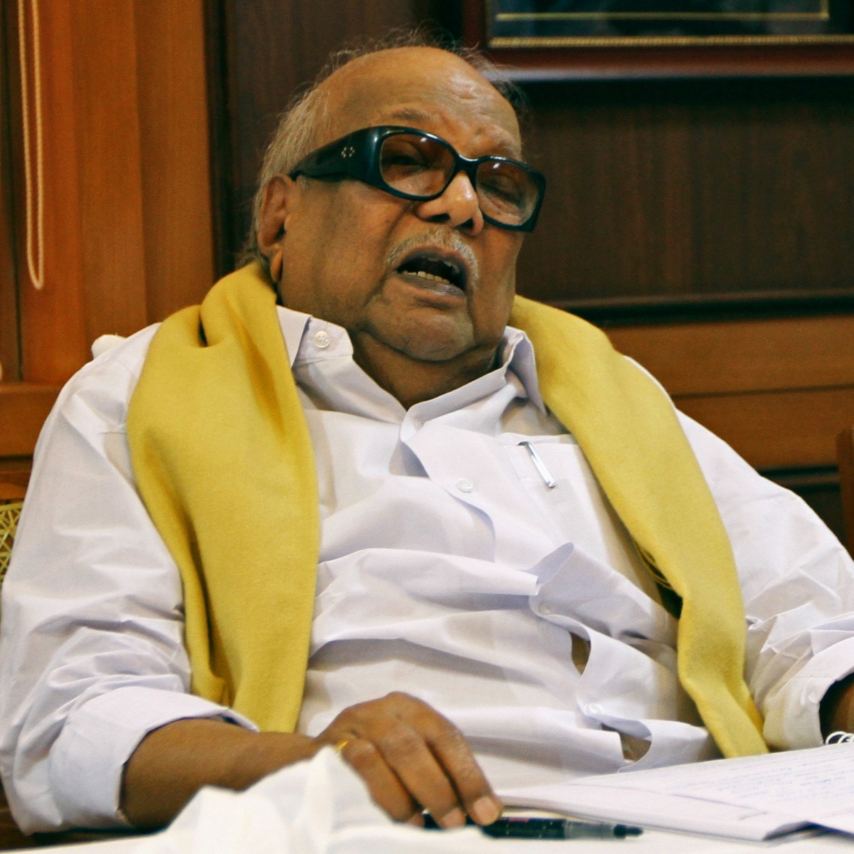 M. Karunanidhi, the longtime DMK leader and five-time Chief Minister of Tamil Nadu.