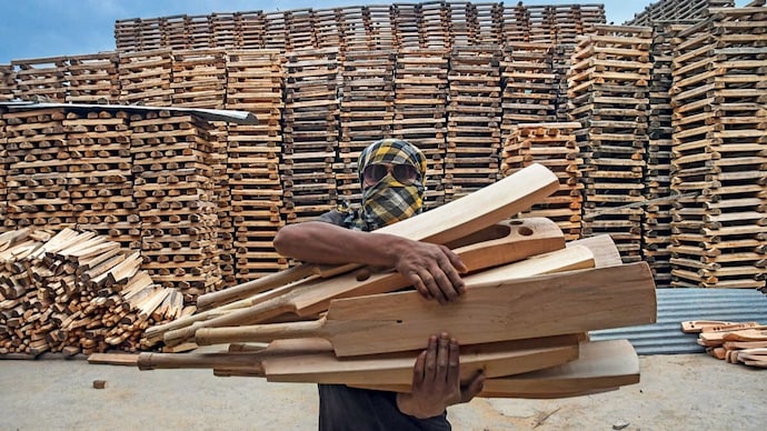 BATTING HIGHS: Clefts stacked up for drying at a bat manufacturing unit in Awantipora. (Photographs by Abid Bhat)
