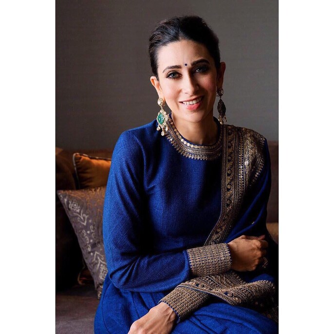 karishma kapoor blue dress Karishma Kapoor Blue Resham Work Anarkali Suit -
