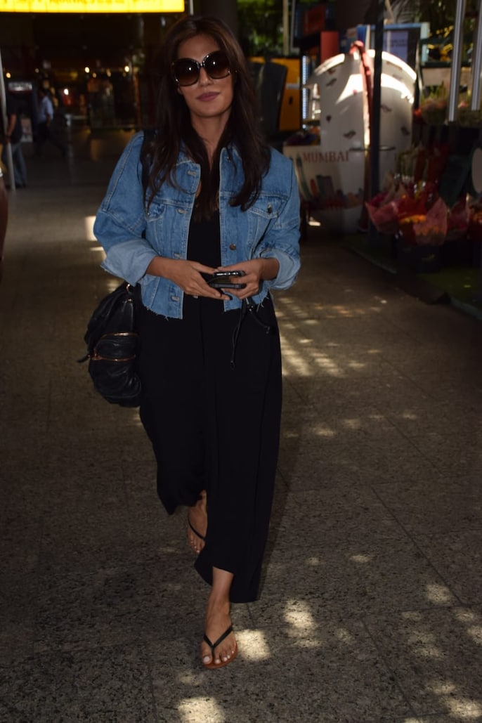 black maxi dress and denim jacket Maxi Dress + Denim Jacket