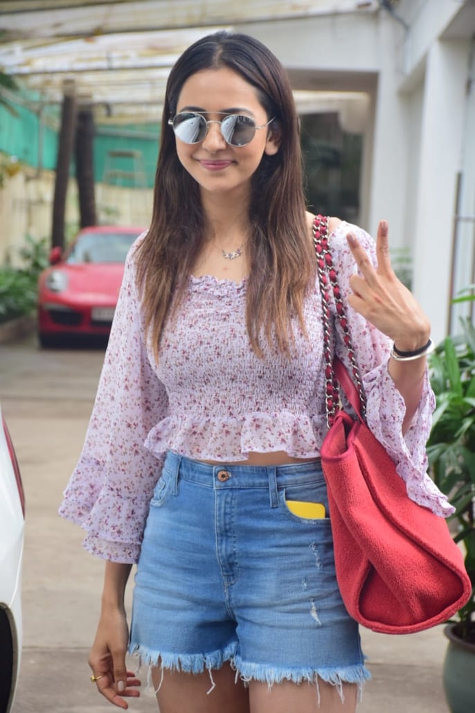 Rakul Preet is pretty in crop top and denim mini shorts on day out