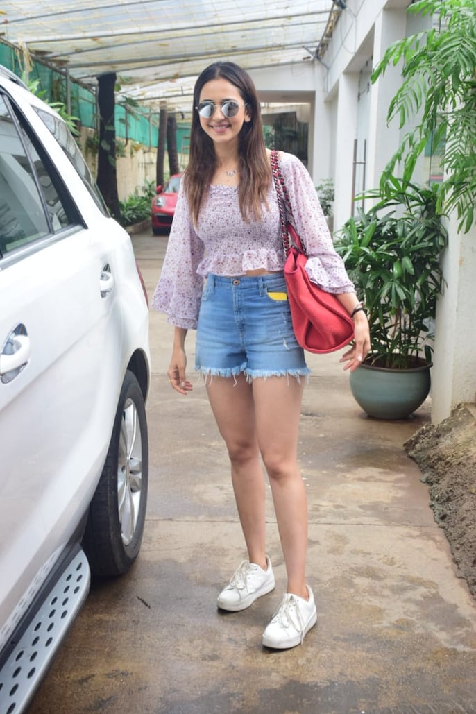 Rakul Preet is pretty in crop top and denim mini shorts on day out