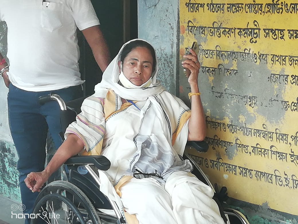 TMC supremo Mamata Banerjee at polling booth where violence took place in Boyal, East Midnapore