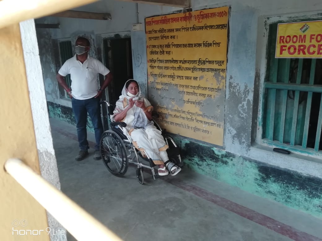 TMC supremo Mamata Banerjee at polling booth where violence took place in Boyal, East Midnapore