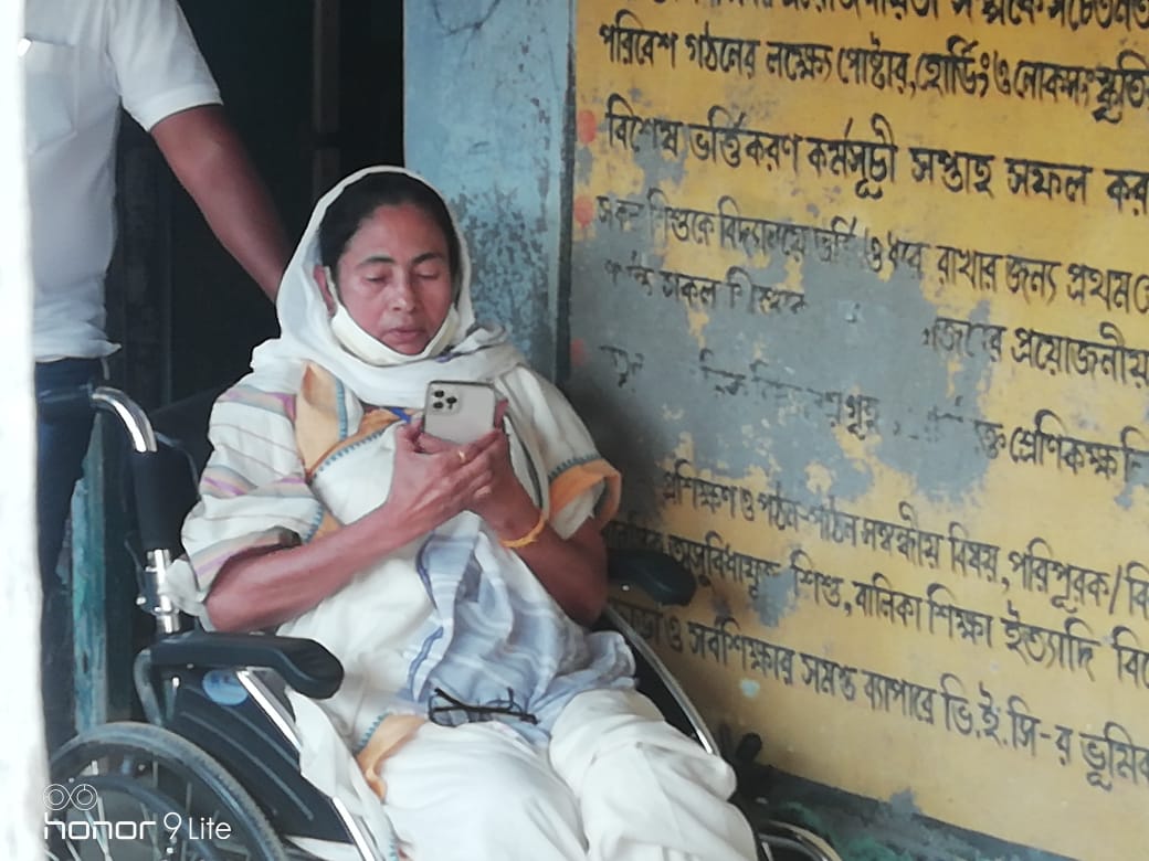 TMC supremo Mamata Banerjee at polling booth where violence took place in Boyal, East Midnapore