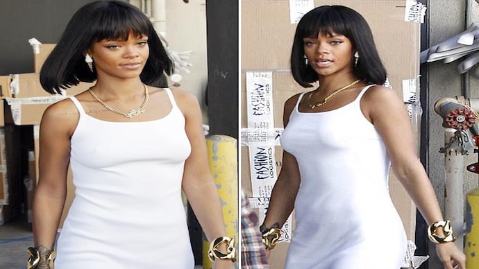 rihanna white cut out dress Rihanna Wears Sleek White Dress to Shop at Moncler - Just Jared - Celebrity News and Gossip