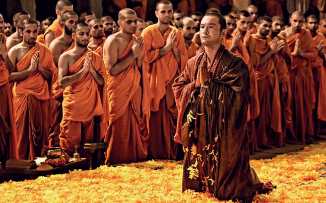 Chinese actor Huang Xiaoming as Hiuen Tsang on the sets in Nalanda