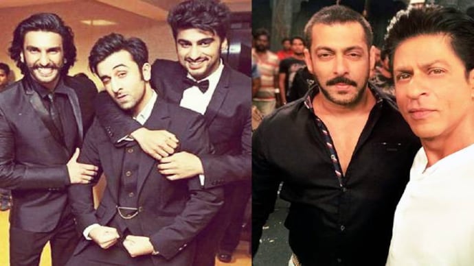 Ranveer Singh, Arjun Kapoor and Ranbir Kapoor (L), Salman Khan and Shah Rukh Khan (R)