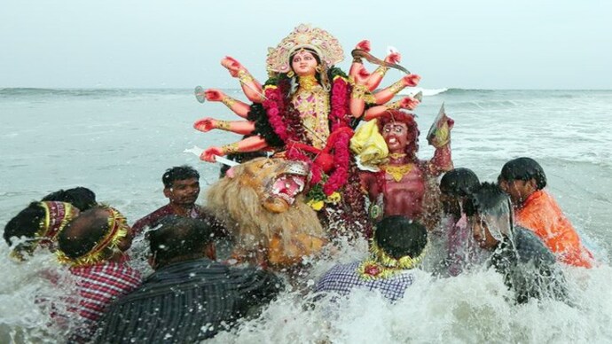 Durga idol immersion. Photo: Reuters