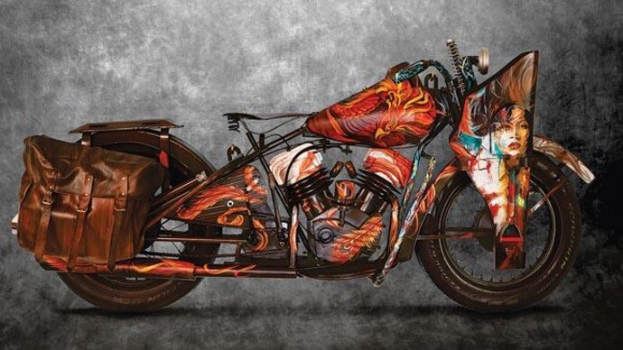 Flying Harley’ is a World War II era Harley Davidson bike that has been painted with tattoo art.