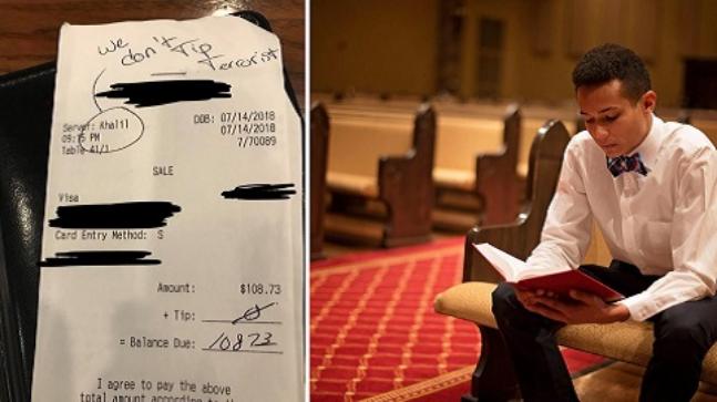 We don't tip terrorist, writes customer because waiter had a Muslim name