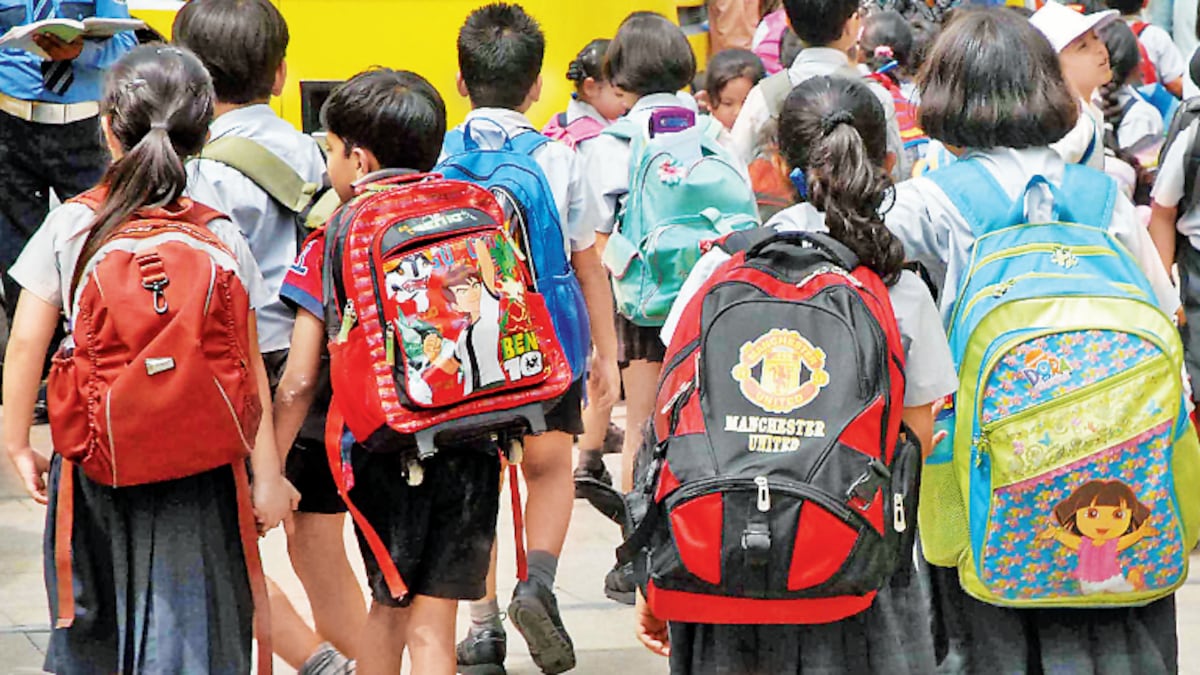 Tired eyes burdened shoulders Kids carrying 10kg school bags