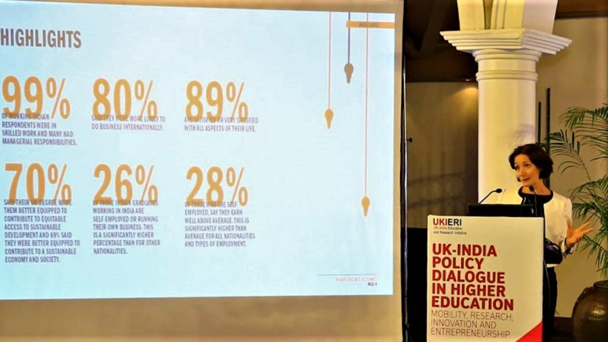 Vivienne Stern, Director, UUKi launching the Indian Graduate Outcomes (iGO) report | Photo Credit: British Council