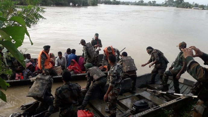 Nagaland flood: Indian army, Assam Rifles personnel rescue stranded villagers in Dimapur