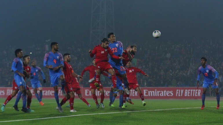 Seiminlen Doungel headed home a pin-point cross from the corner kick taken by Brandon Fernandes (AIFF Twitter Photo)