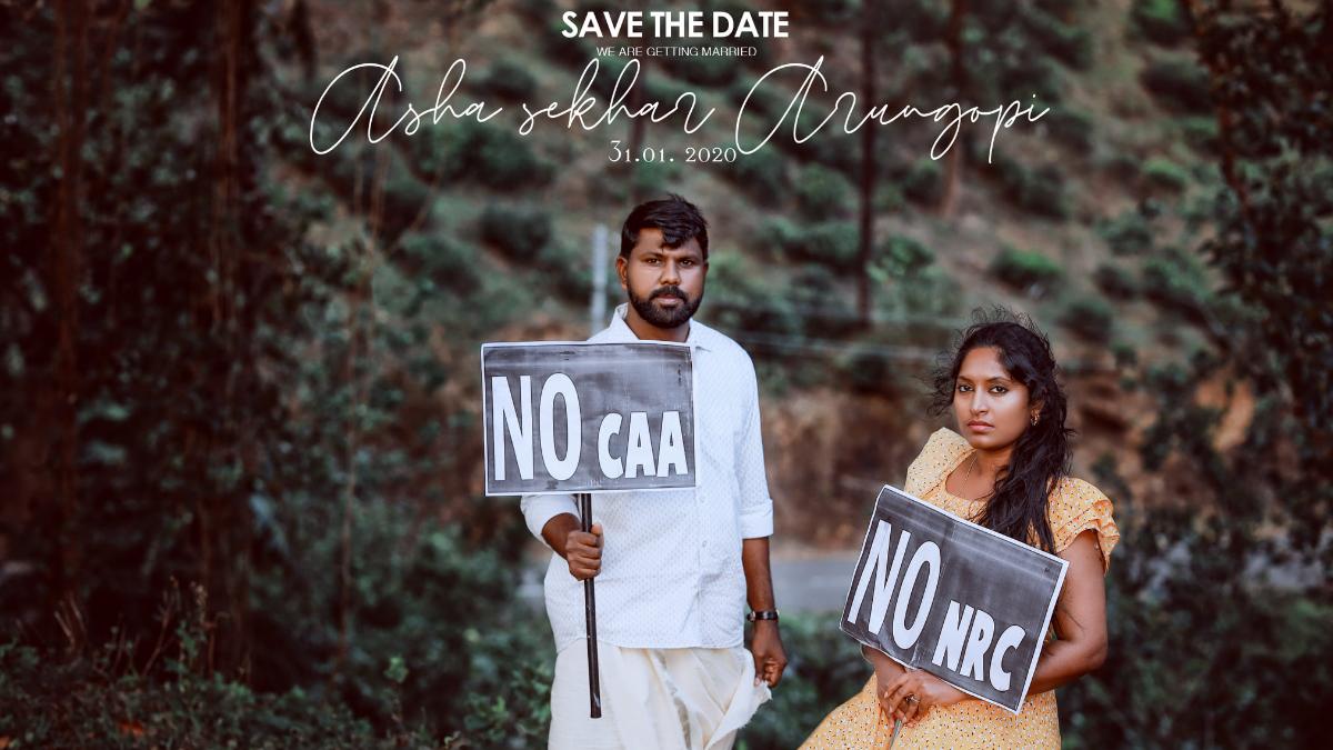 Kerala couple protests against CAA and NRC with save the date shoot