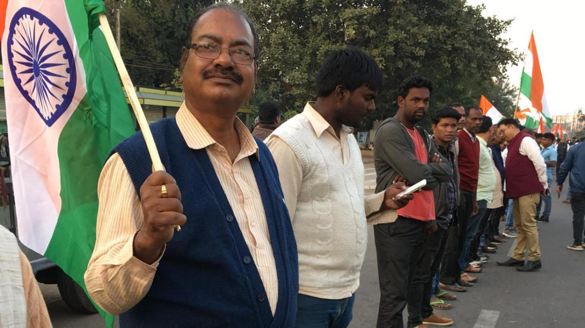 Odisha: BJYM members in Bhubaneswar form human chain in support of CAA