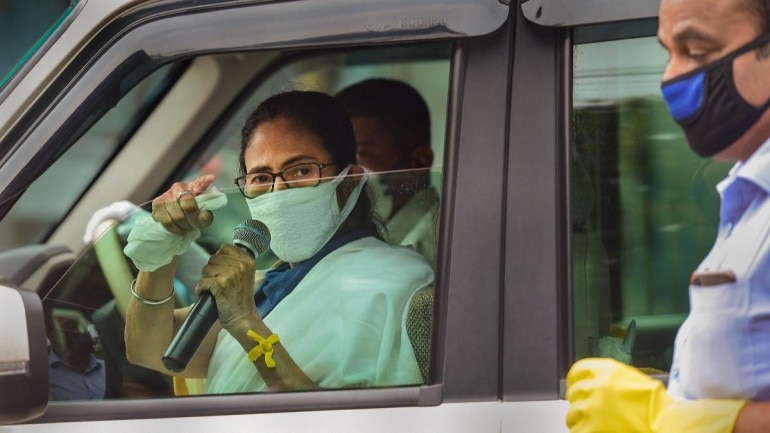 West Bengal CM Mamata Banerjee addressing people from her car in Kolkata on April 23