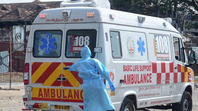 Ambulance at Chennai's Koyambedu Market on April 30