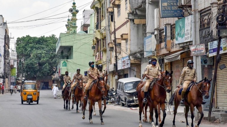 Policeman patrol streets of Hyderabad on May 1