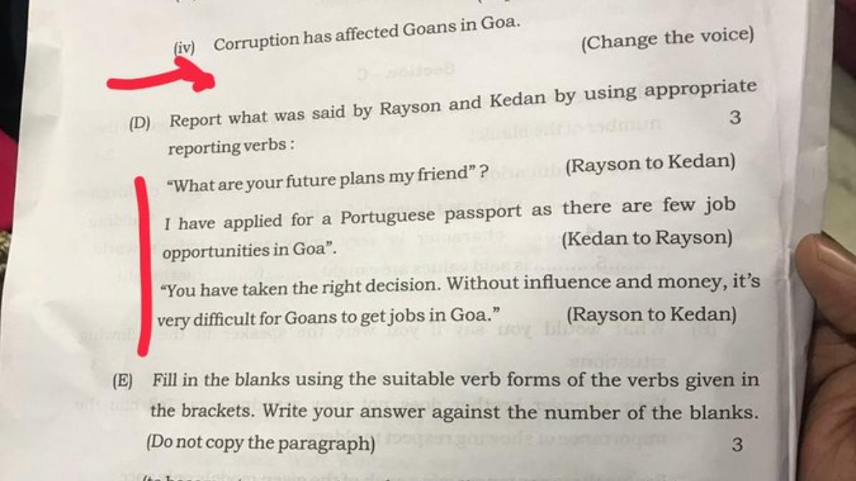 Controversial question in Goa Board Class 10 English exam sparks row