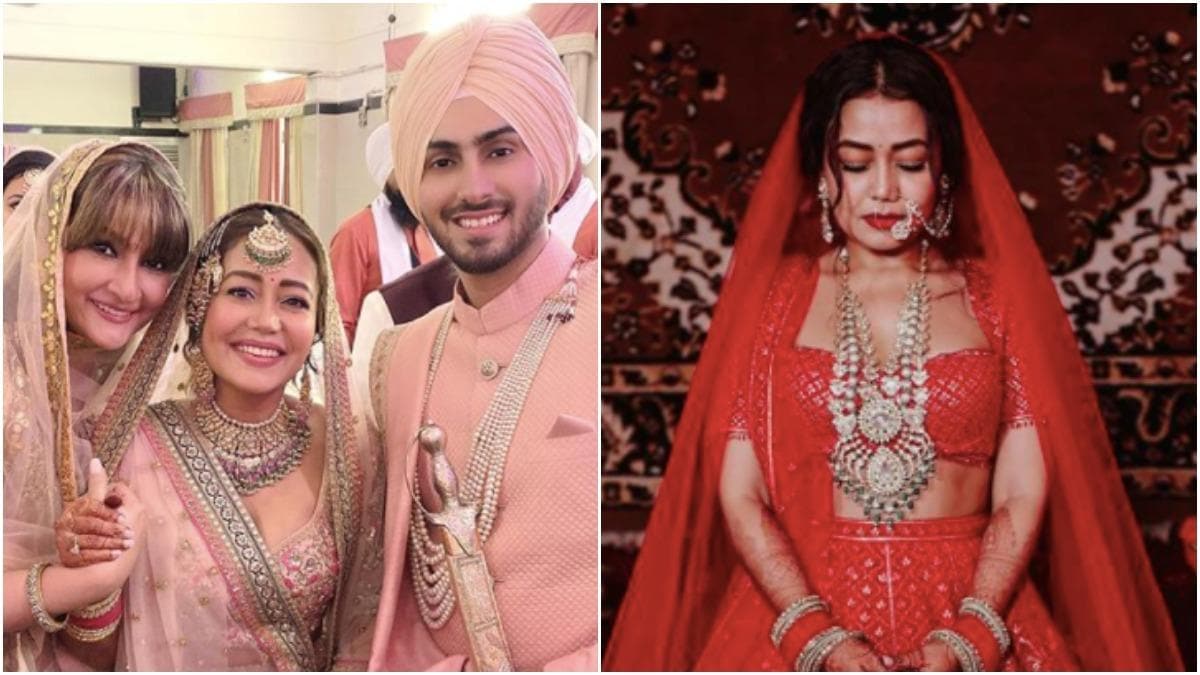 Dulhan Neha Kakkar stuns in blush pink lehenga for day wedding